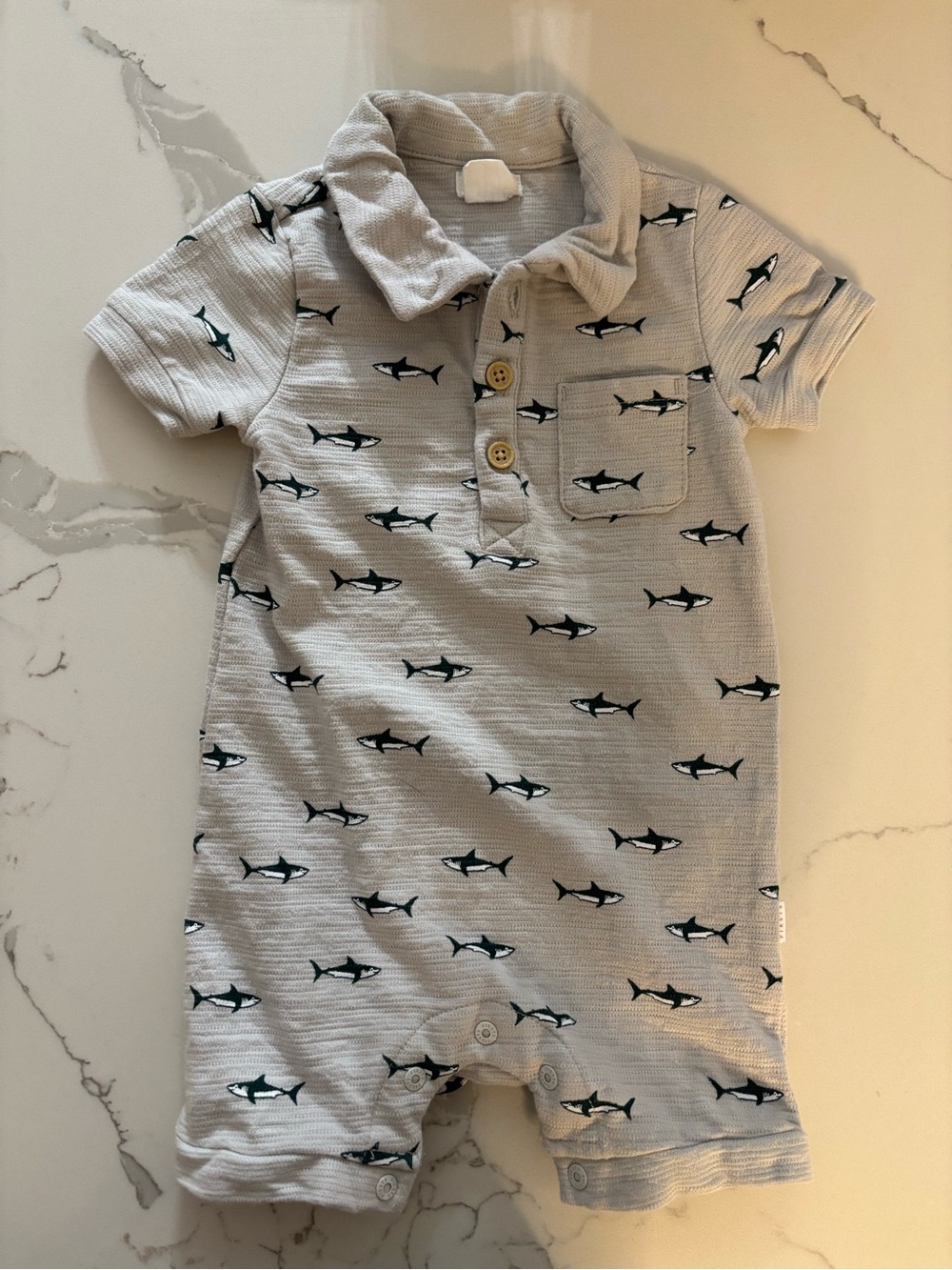 Petit Lem Gray Shark Print One-Piece